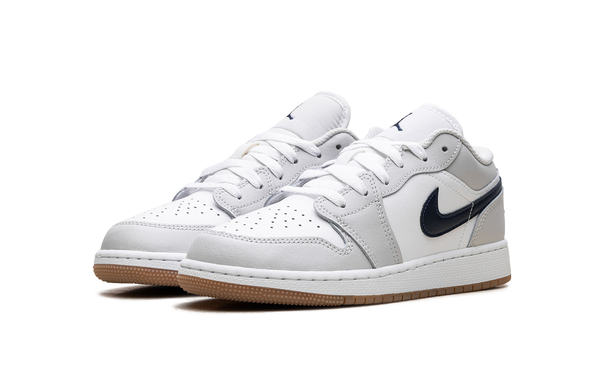 Jordan 1 Low GS White Neutral Grey Gum Midnight Navy 553560 146